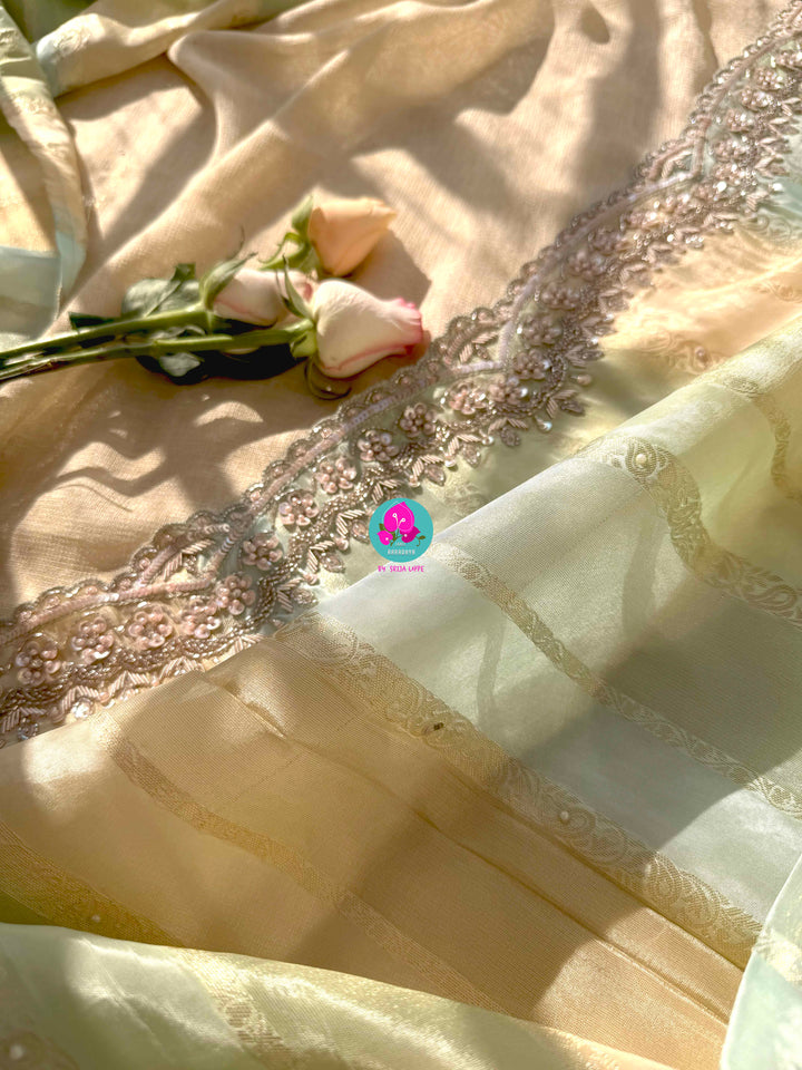 Rangkat inspired Soft Tissue Georgette Saree with hand embroidered blouse