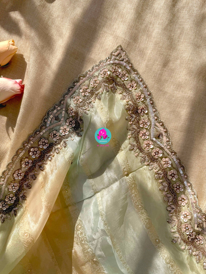 Rangkat inspired Soft Tissue Georgette Saree with hand embroidered blouse