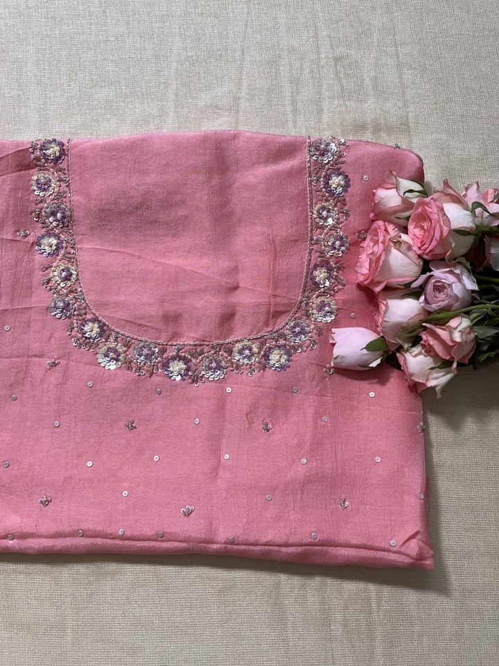 Multi-shaded tissue hand embroidered georgette saree