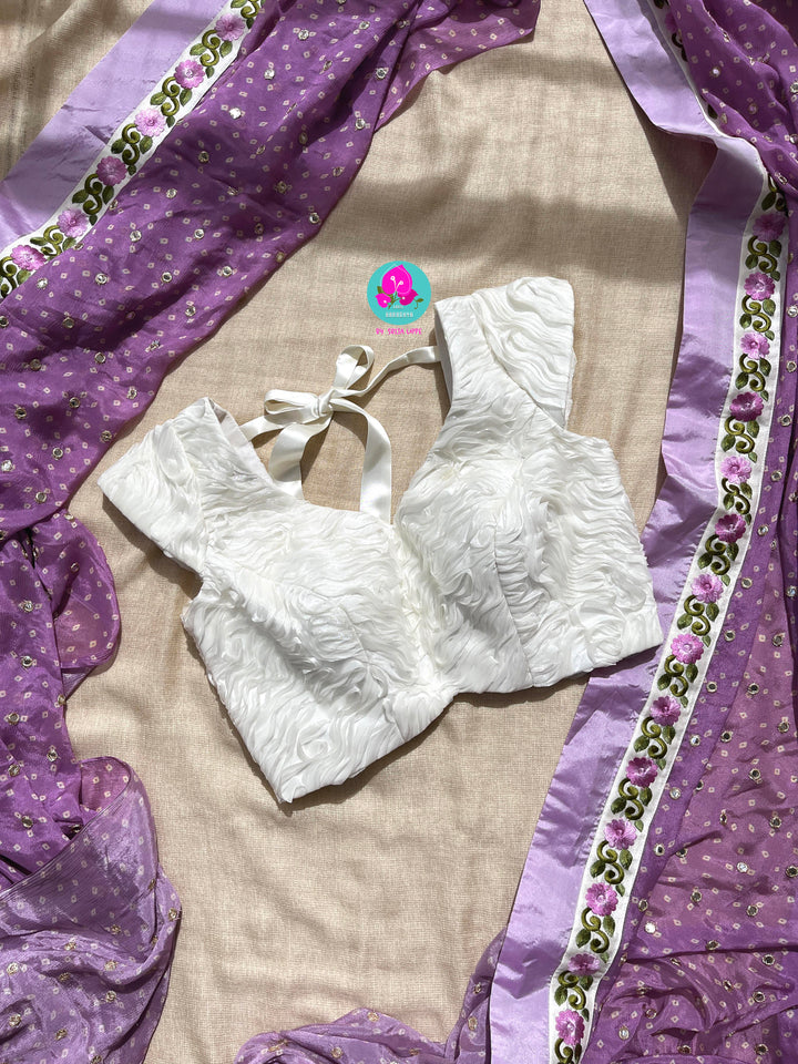 Pure Chinon Chiffon Saree with Mirror Work Paired with Ribbon Blouse