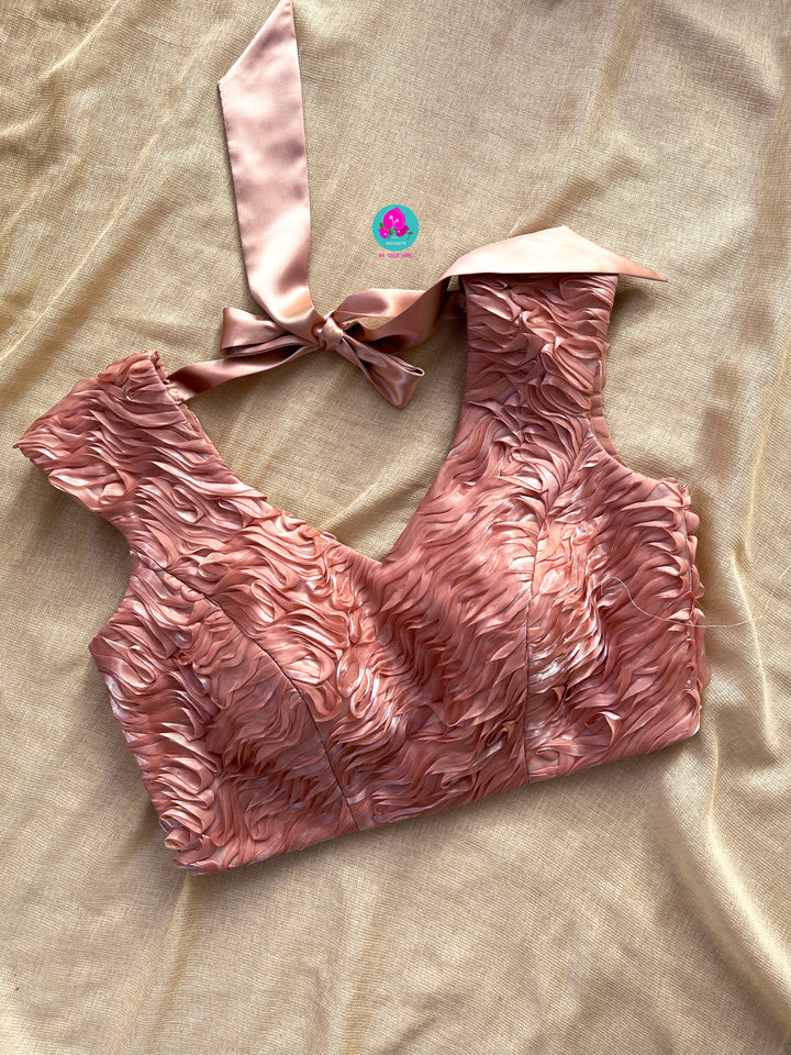 Crushed soft organza saree with Rose embroidery paired with Ribbon blouse