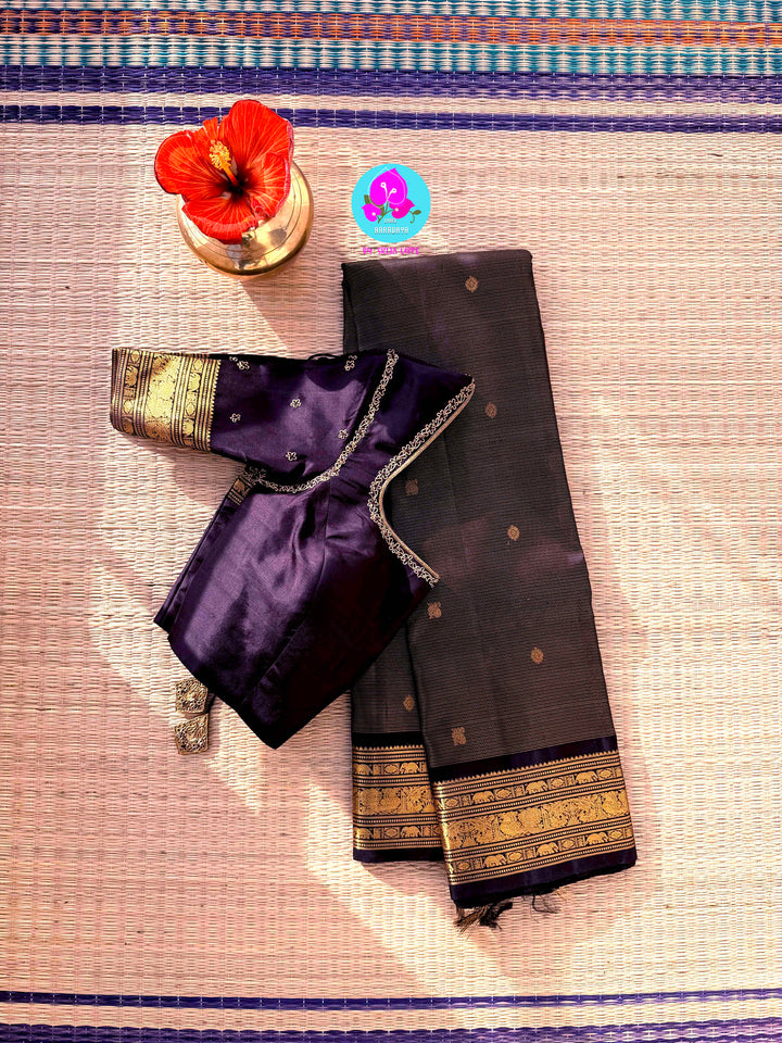 The Java Plum Dream: Traditional Neredu Pandu Silk Saree with Vintage Vaira Oosi Gold Zari