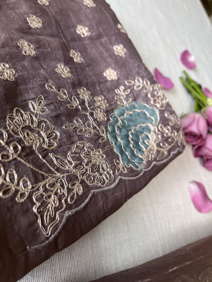 Soft crushed Organza with handmade pitta work saree
