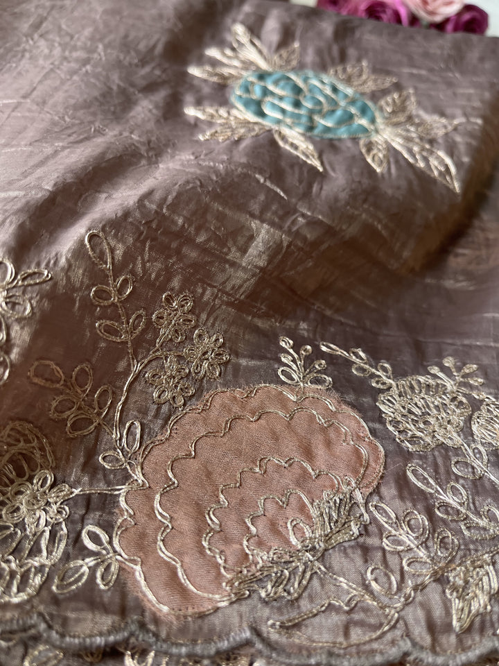 Soft crushed Organza with handmade pitta work saree