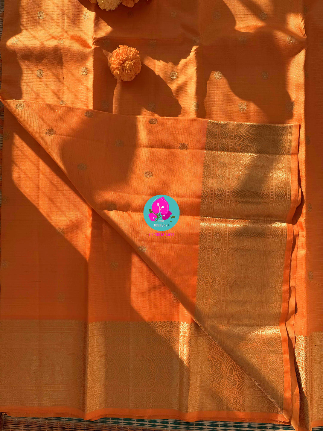 Pure Kanchipattu traditional Vaira oosi design Saree on beautiful lite orange color Paired with blouse
