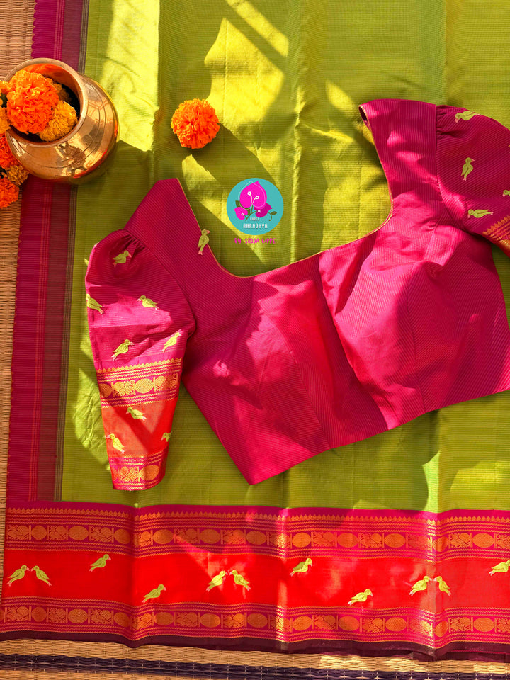 Vihanga Varnam – Vintage Green Kanchipattu with Bird Handwork