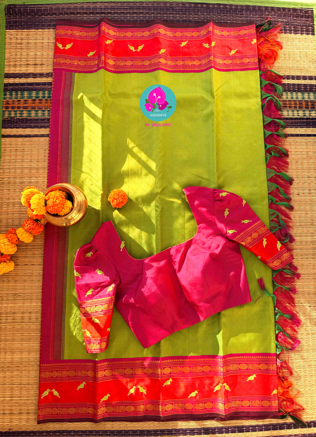 Vihanga Varnam – Vintage Green Kanchipattu with Bird Handwork