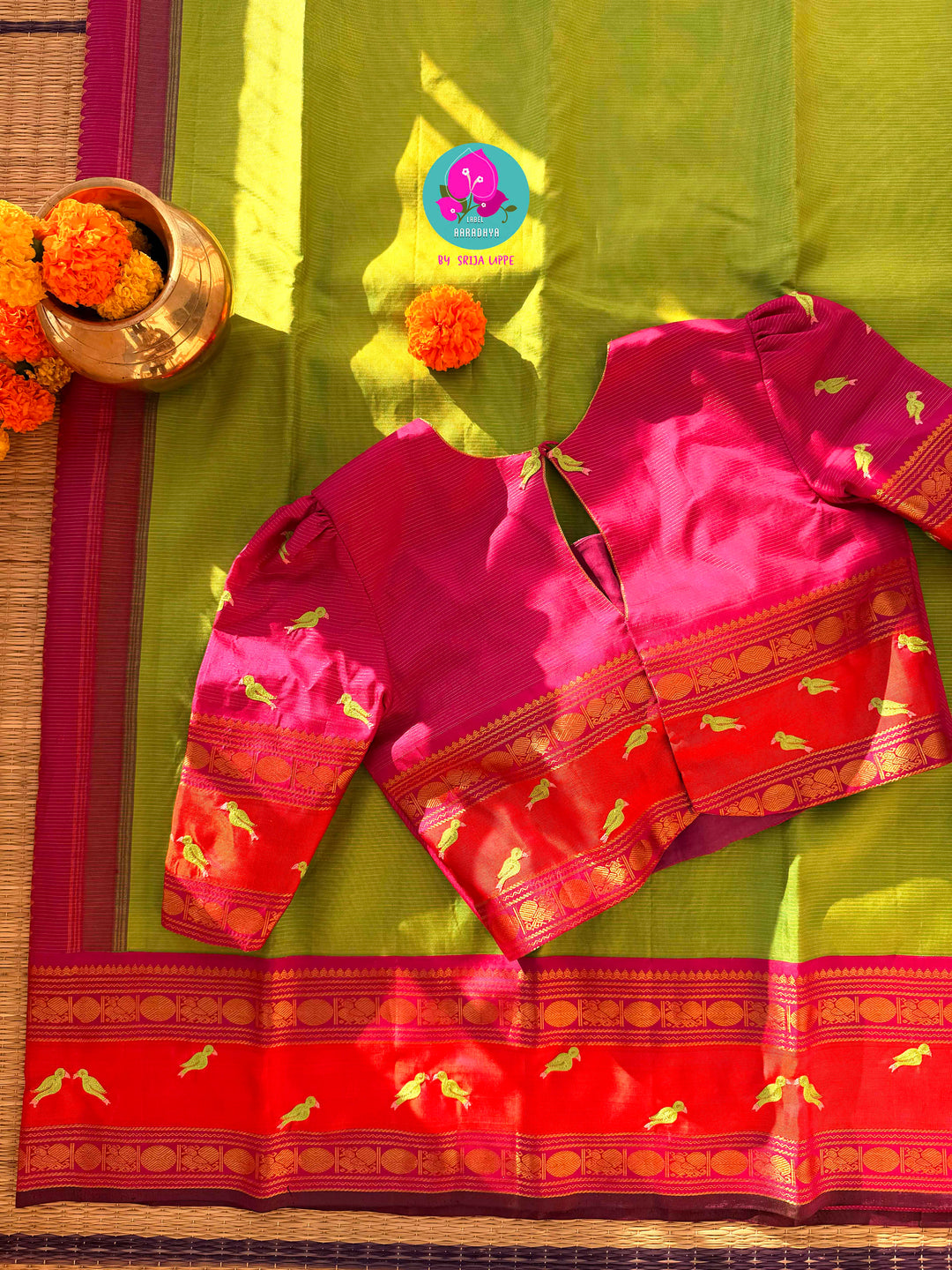 Vihanga Varnam – Vintage Green Kanchipattu with Bird Handwork