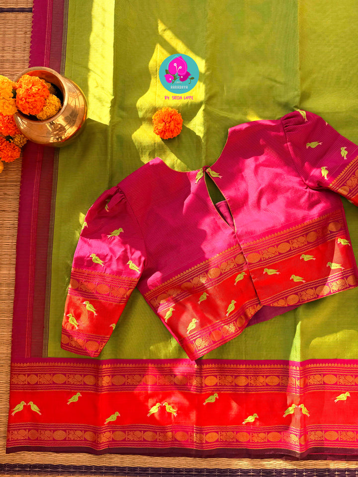 Vihanga Varnam – Vintage Green Kanchipattu with Bird Handwork