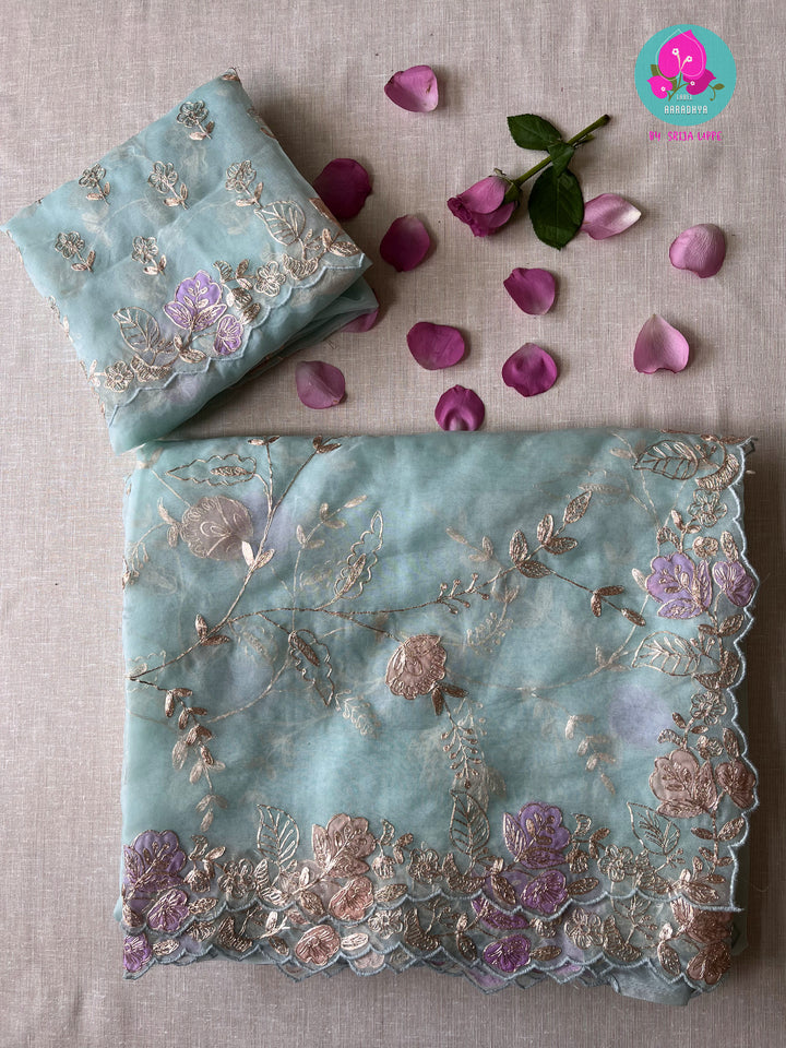 Soft Organza saree in Pastel Sea blue - OZHESB-M001