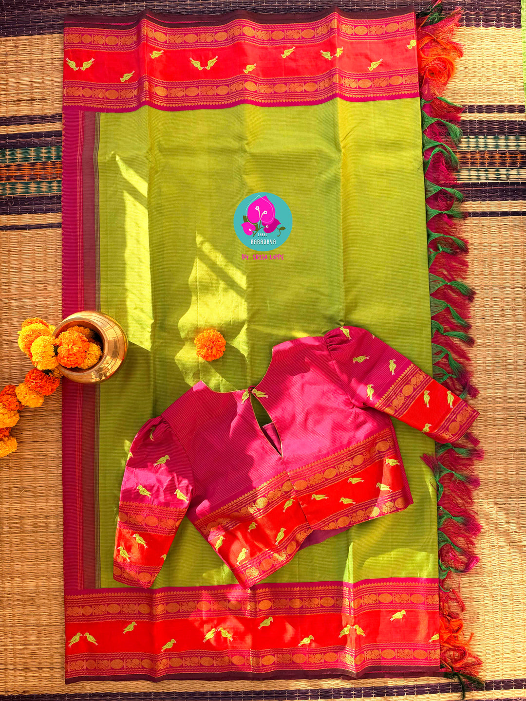 Vihanga Varnam – Vintage Green Kanchipattu with Bird Handwork