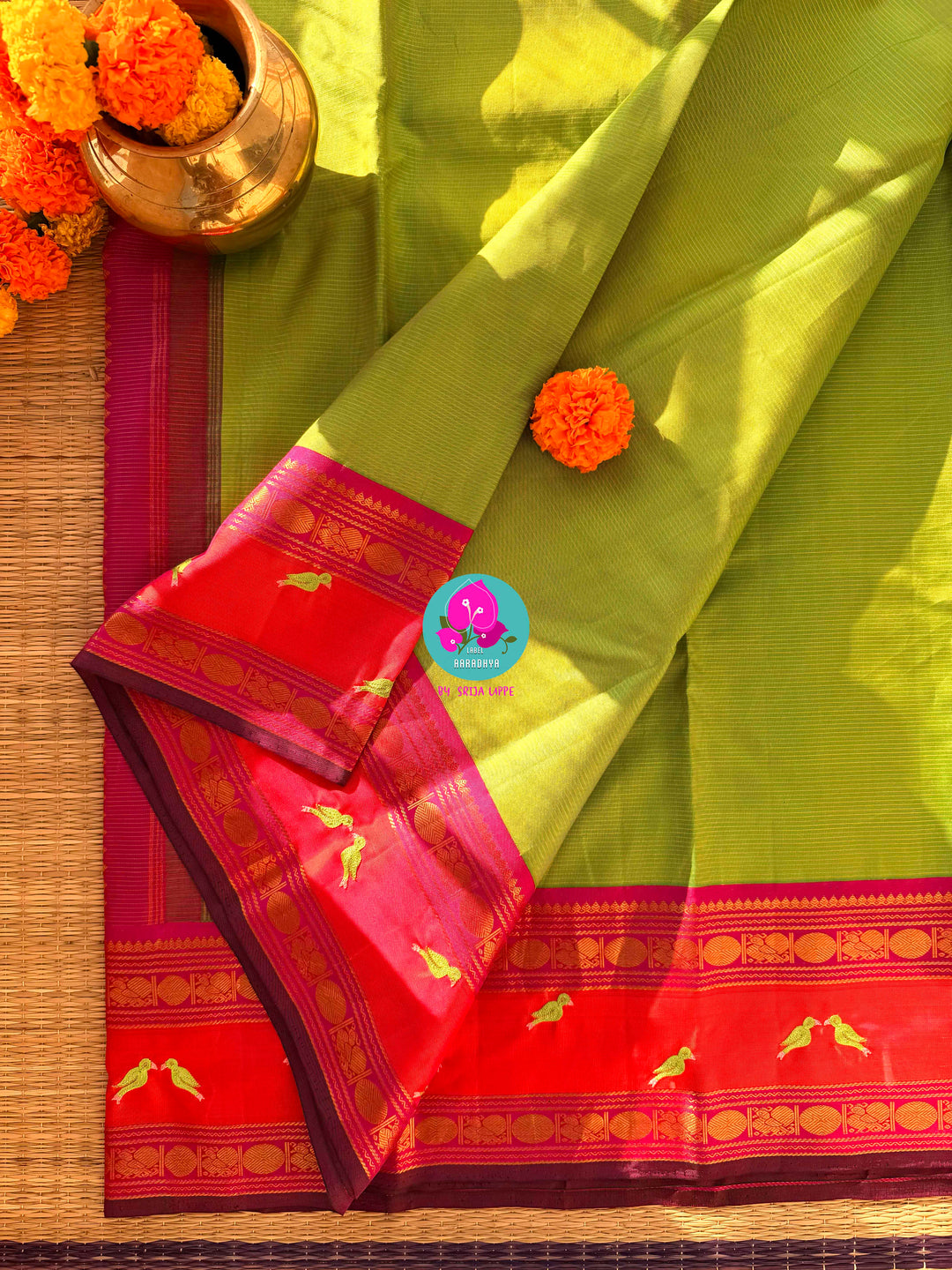 Vihanga Varnam – Vintage Green Kanchipattu with Bird Handwork