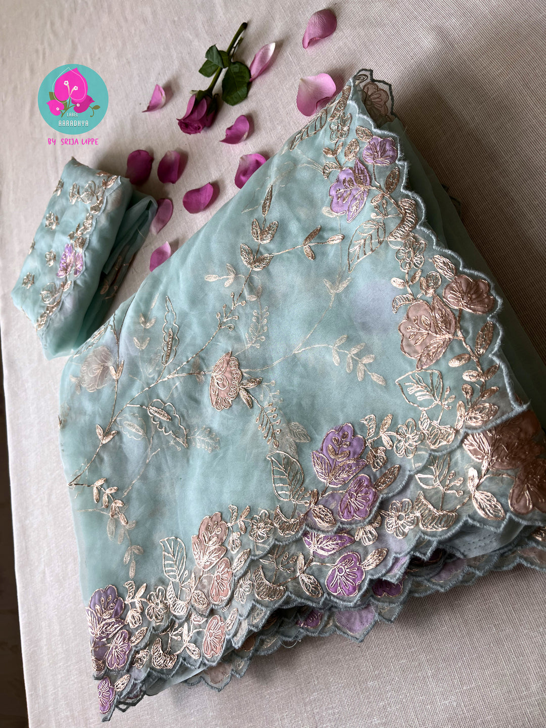 Soft Organza saree in Pastel Sea blue - OZHESB-M001