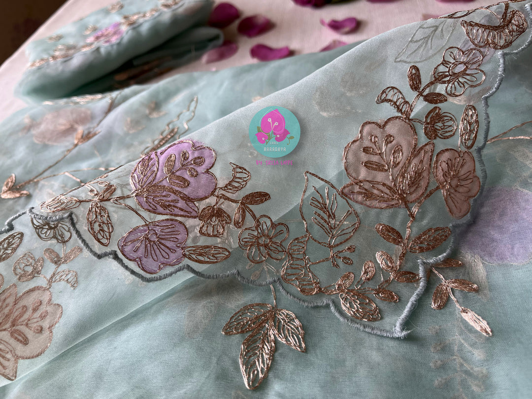 Soft Organza saree in Pastel Sea blue - OZHESB-M001