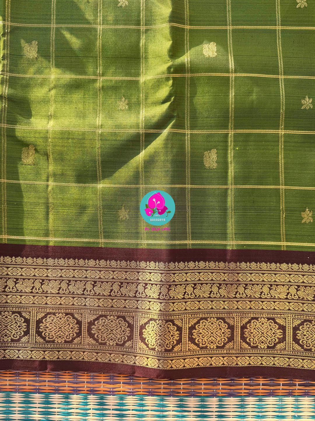 Nature inspired colors pattu saree in green and brown with hand embroidered blouse