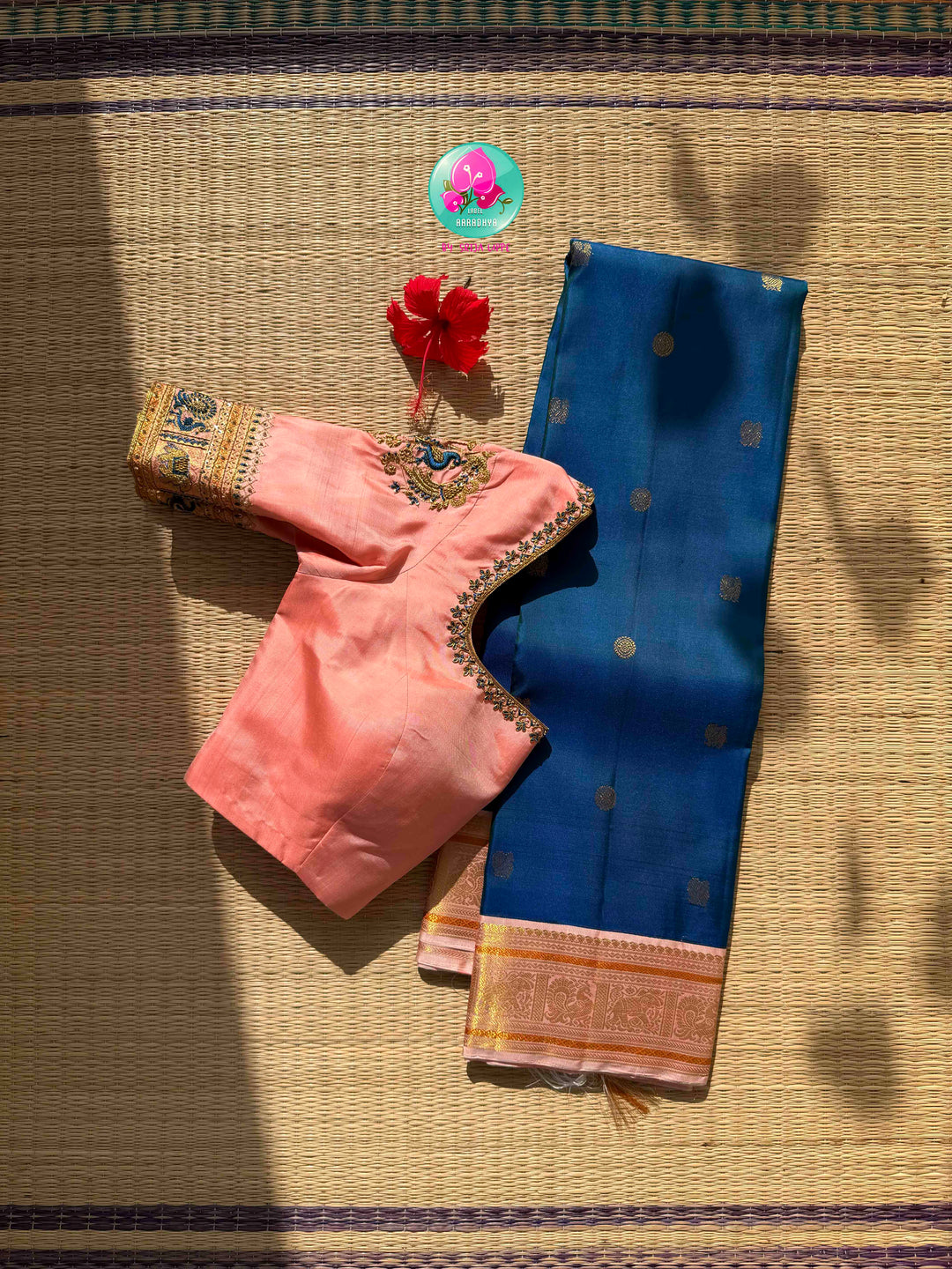 Imperial Sapphire & Petal Pink: Royal Blue Kanchipattu Silk Saree with Peacock Embroidery