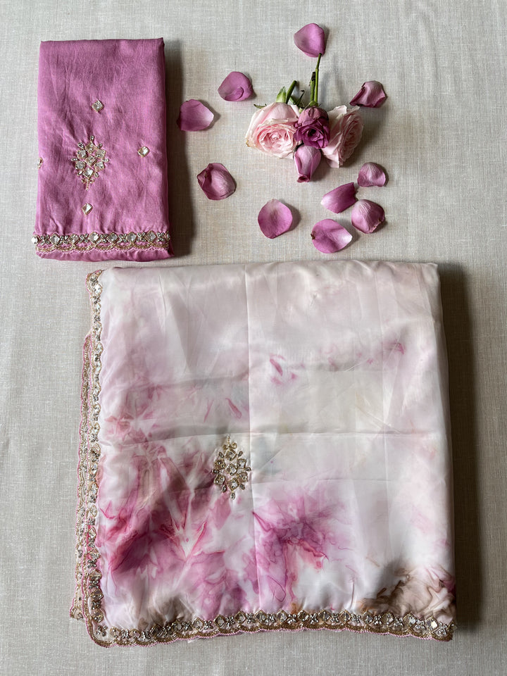 Shibori Satin hand embroidered Georgette saree