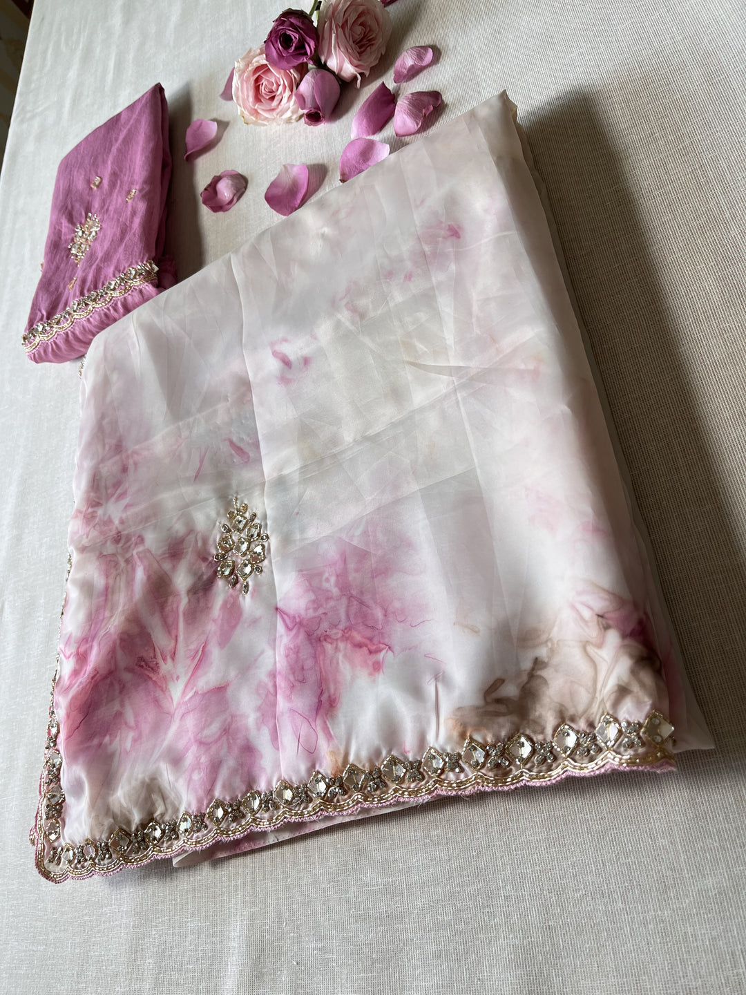Shibori Satin hand embroidered Georgette saree