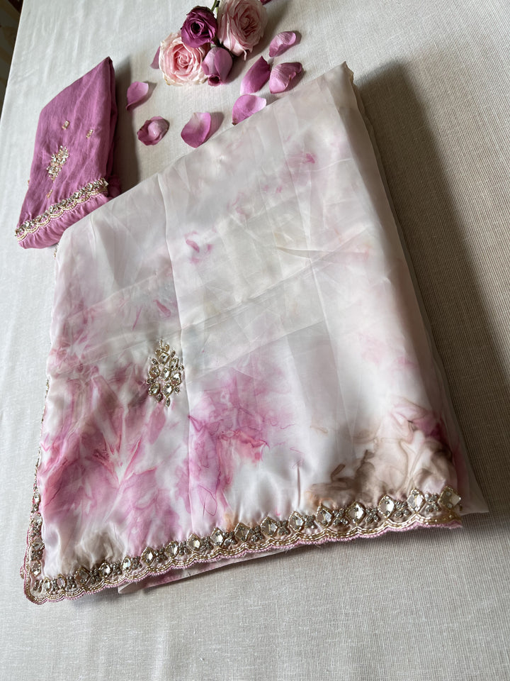 Shibori Satin hand embroidered Georgette saree