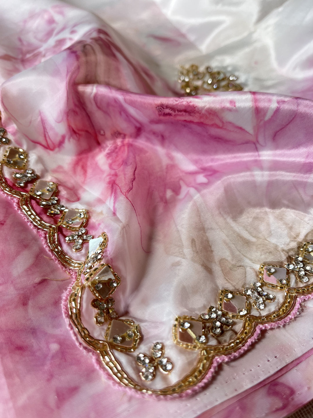 Shibori Satin hand embroidered Georgette saree