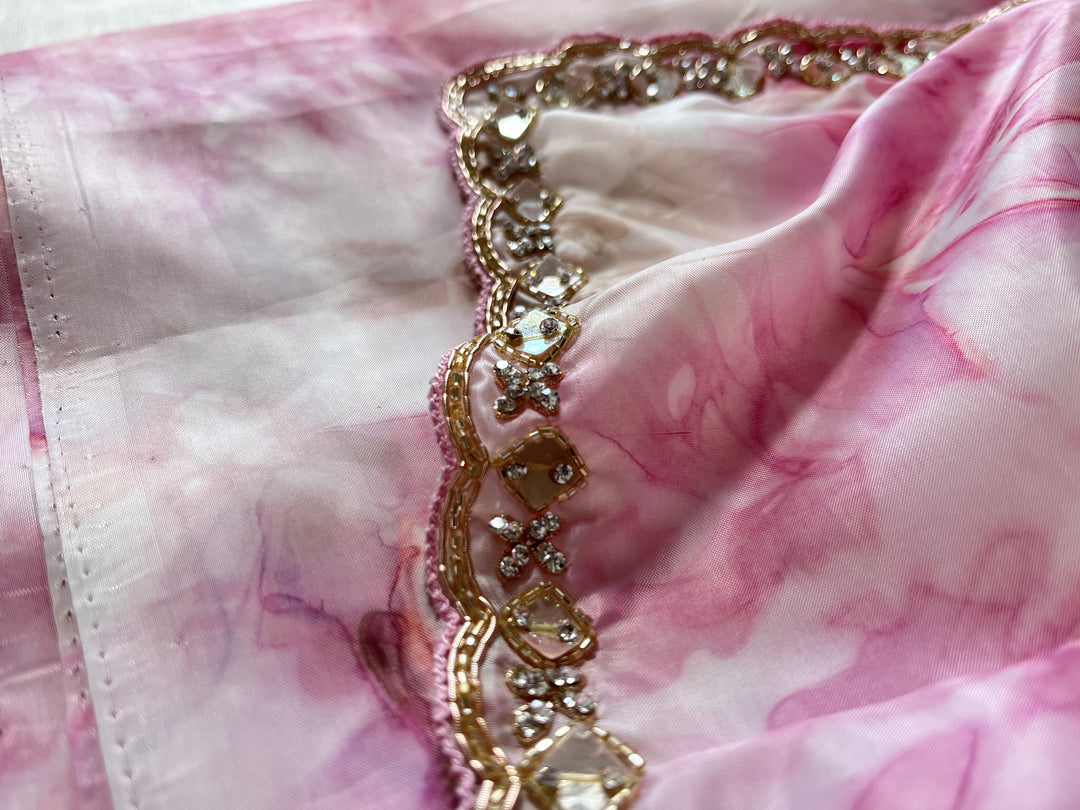Shibori Satin hand embroidered Georgette saree