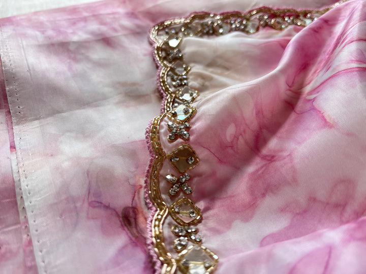 Shibori Satin hand embroidered Georgette saree