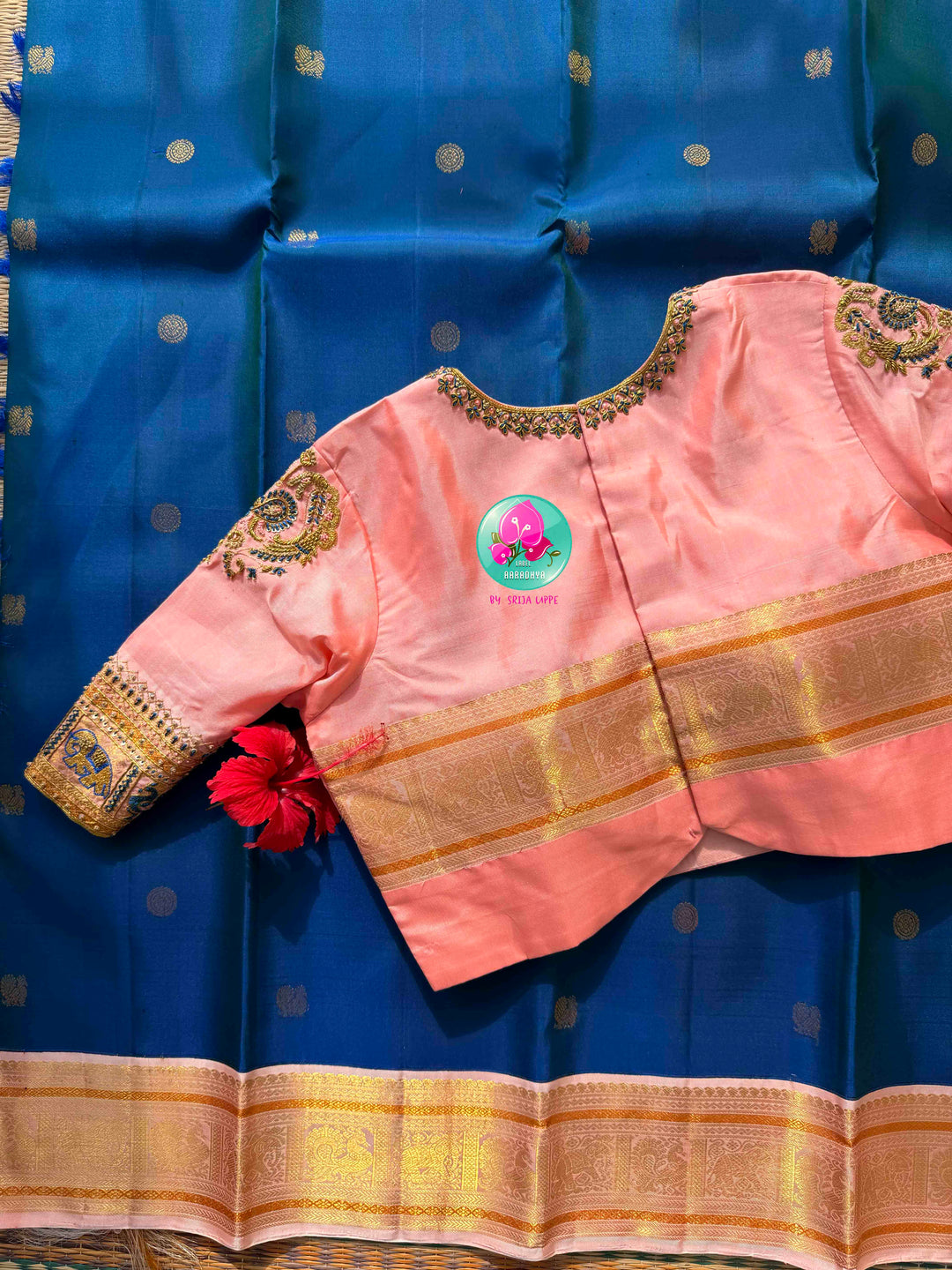 Imperial Sapphire & Petal Pink: Royal Blue Kanchipattu Silk Saree with Peacock Embroidery