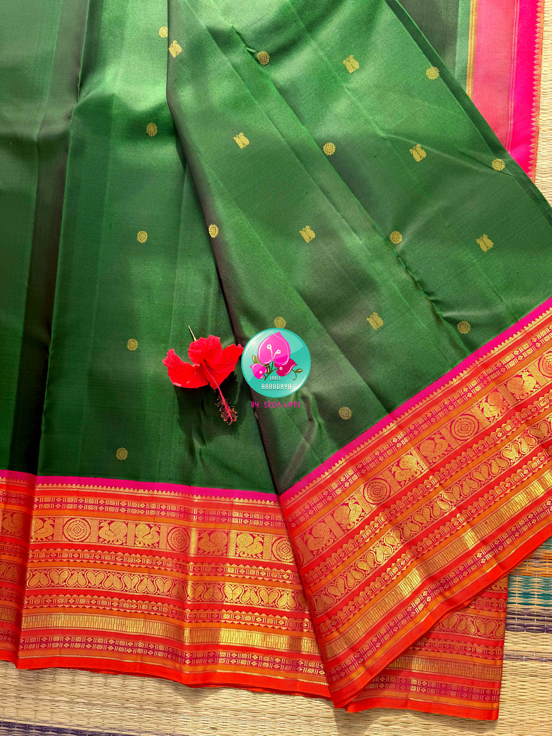 Imperial Forest & Rani Pink: Pure Kanjeevaram Handloom Silk Saree