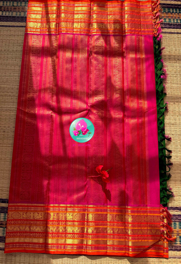 Imperial Forest & Rani Pink: Pure Kanjeevaram Handloom Silk Saree