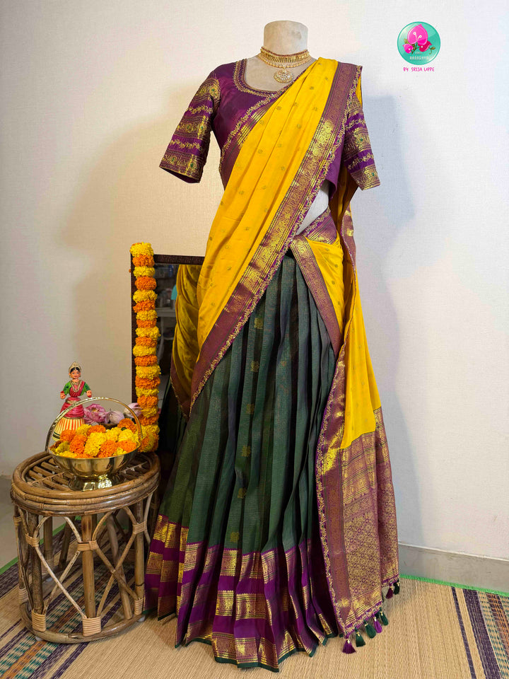 Royal South Indian Splendor: Pure Kanchipattu Half Saree Ensemble (Langa Voni)