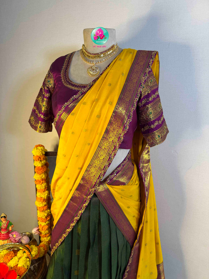 Royal South Indian Splendor: Pure Kanchipattu Half Saree Ensemble (Langa Voni)