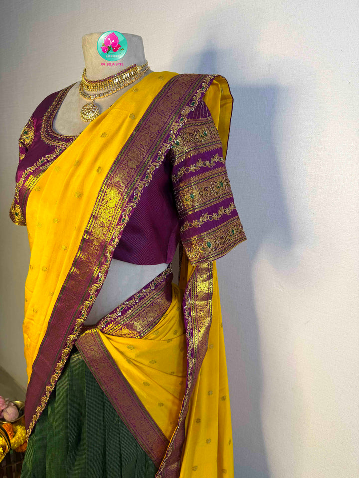 Royal South Indian Splendor: Pure Kanchipattu Half Saree Ensemble (Langa Voni)