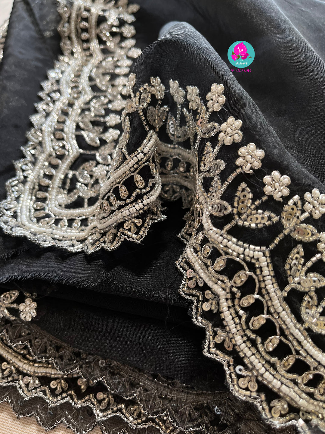 Soft organza silk hand embroidered saree in black