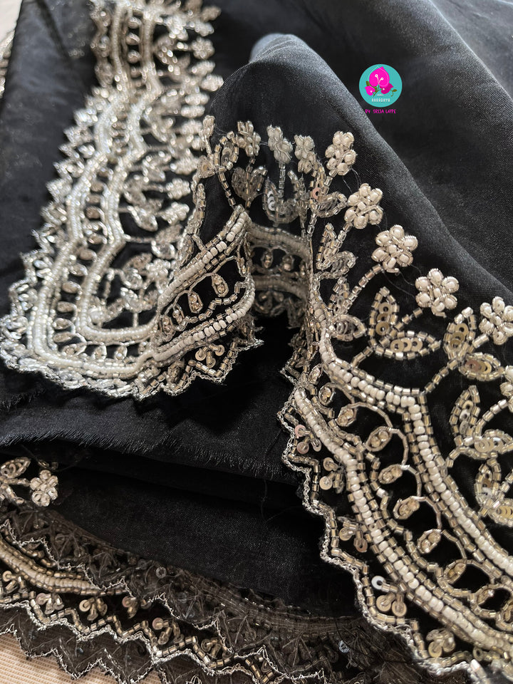 Soft organza silk hand embroidered saree in black