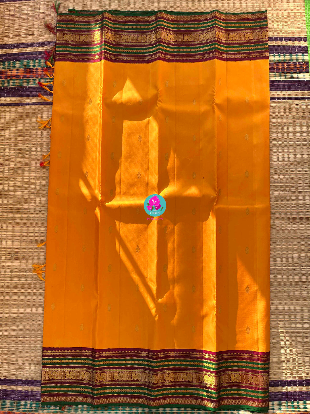 Sun-Kissed Tradition: Kanchipattu in Mustard Yellow & Berry-Rich Border paired with blouse