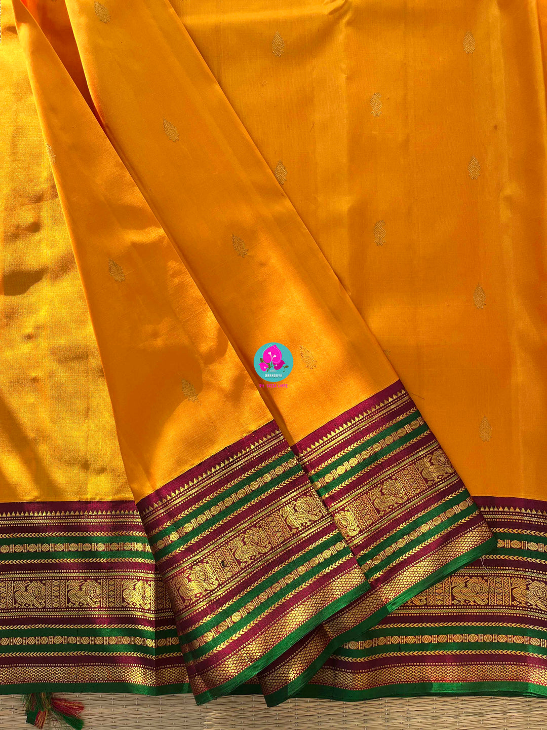 Sun-Kissed Tradition: Kanchipattu in Mustard Yellow & Berry-Rich Border paired with blouse