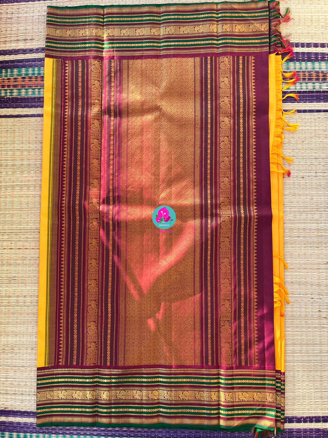 Sun-Kissed Tradition: Kanchipattu in Mustard Yellow & Berry-Rich Border paired with blouse