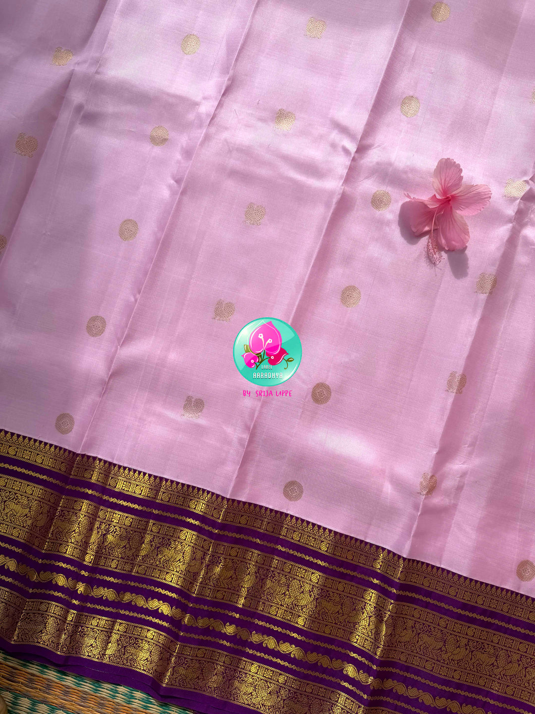 Botanical Elegance: Lavender Pink December Flower Kanchipattu Silk Saree & Purple Maggam Blouse