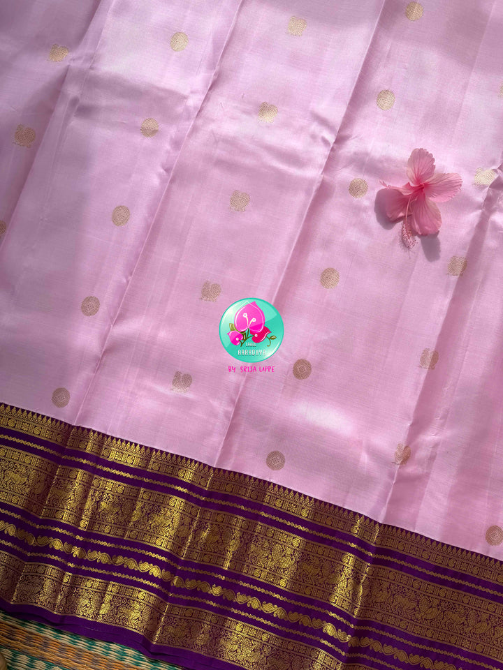 Botanical Elegance: Lavender Pink December Flower Kanchipattu Silk Saree & Purple Maggam Blouse