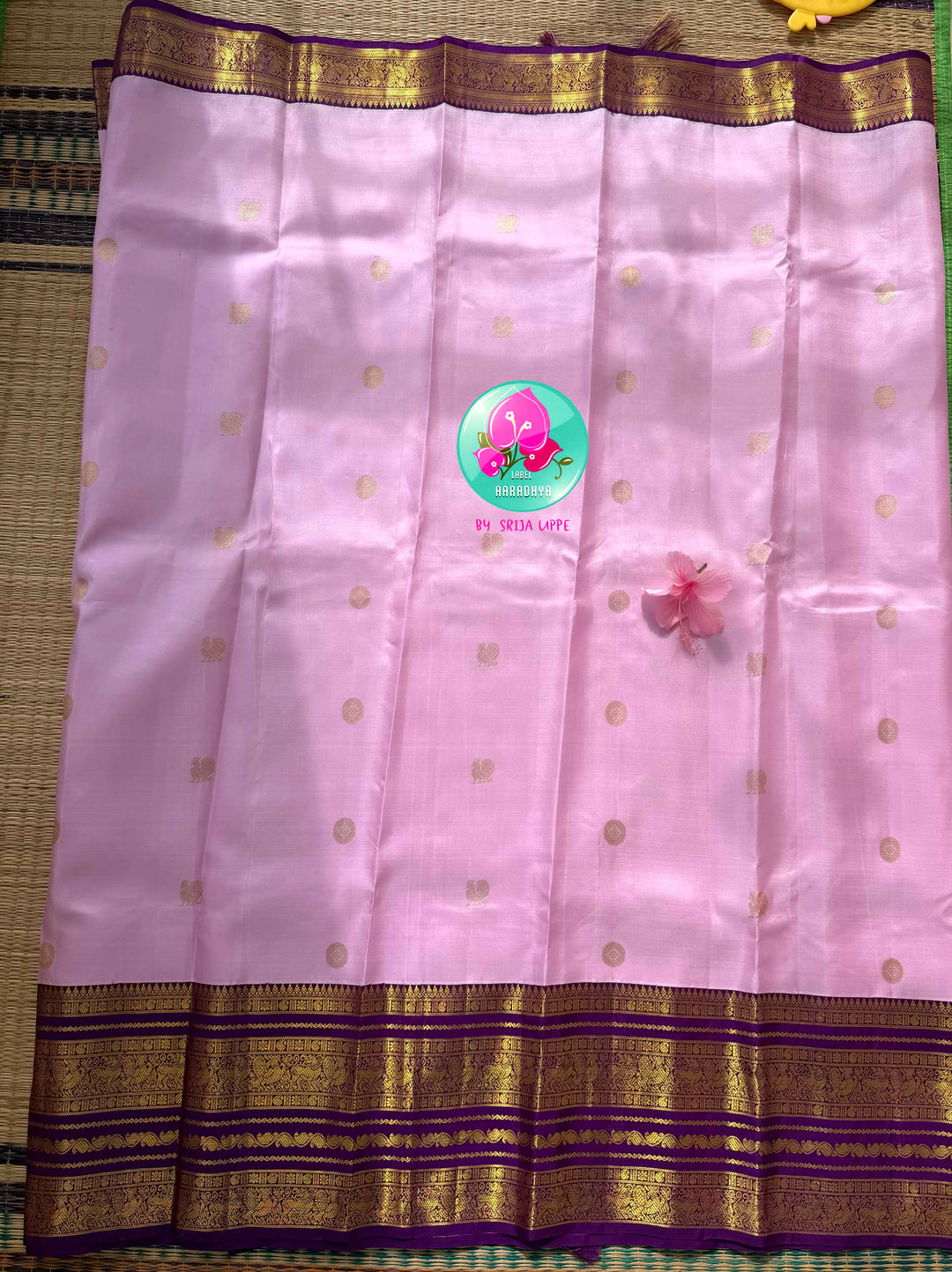 Botanical Elegance: Lavender Pink December Flower Kanchipattu Silk Saree & Purple Maggam Blouse