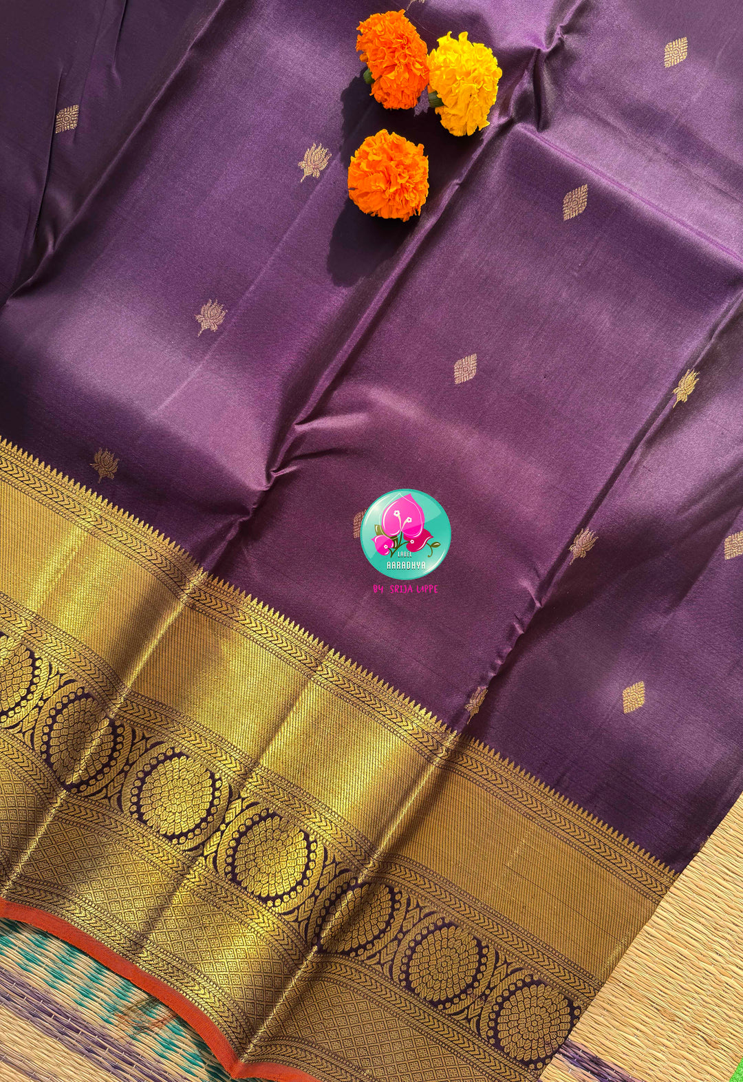Imperial Plum & Gilded Zari: Deep Purple Pure Kanchipattu Silk Saree & Hand-Embroidered Maggam Blouse