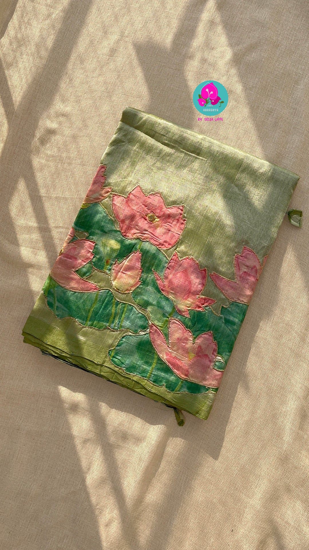 Pure Mangalagiri Saree with Applique work paired with blouse