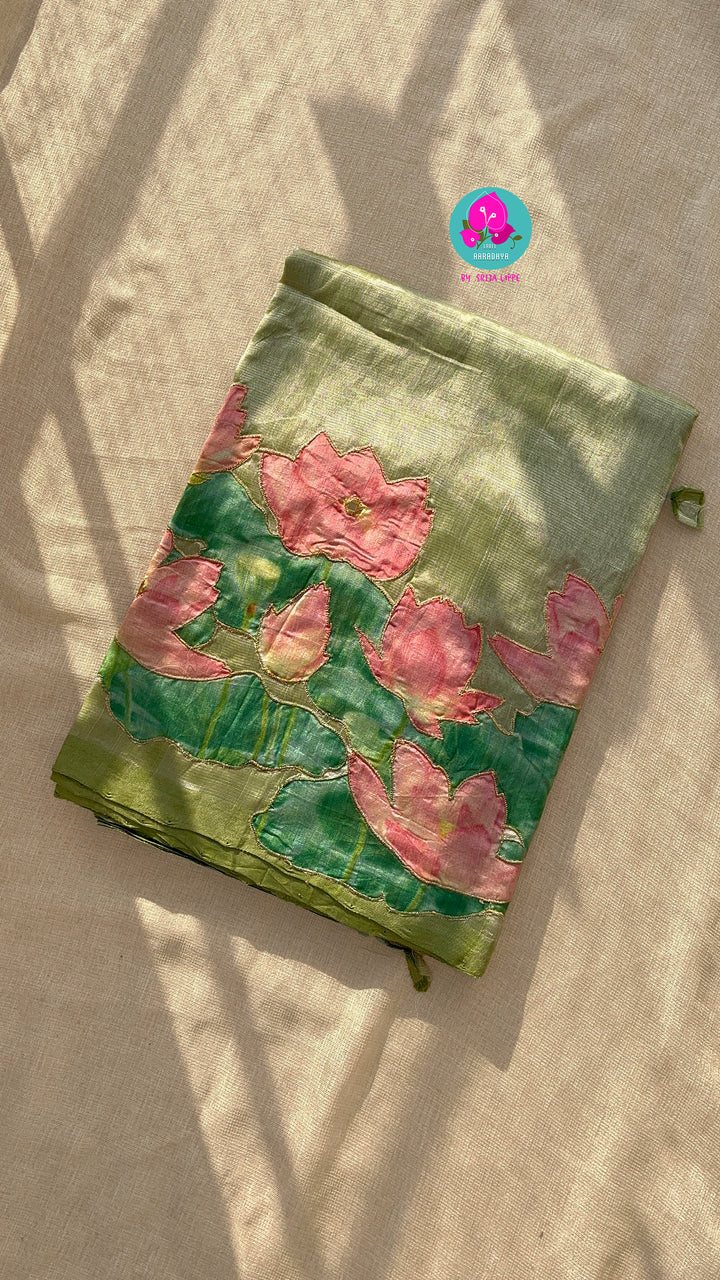 Pure Mangalagiri Saree with Applique work paired with blouse