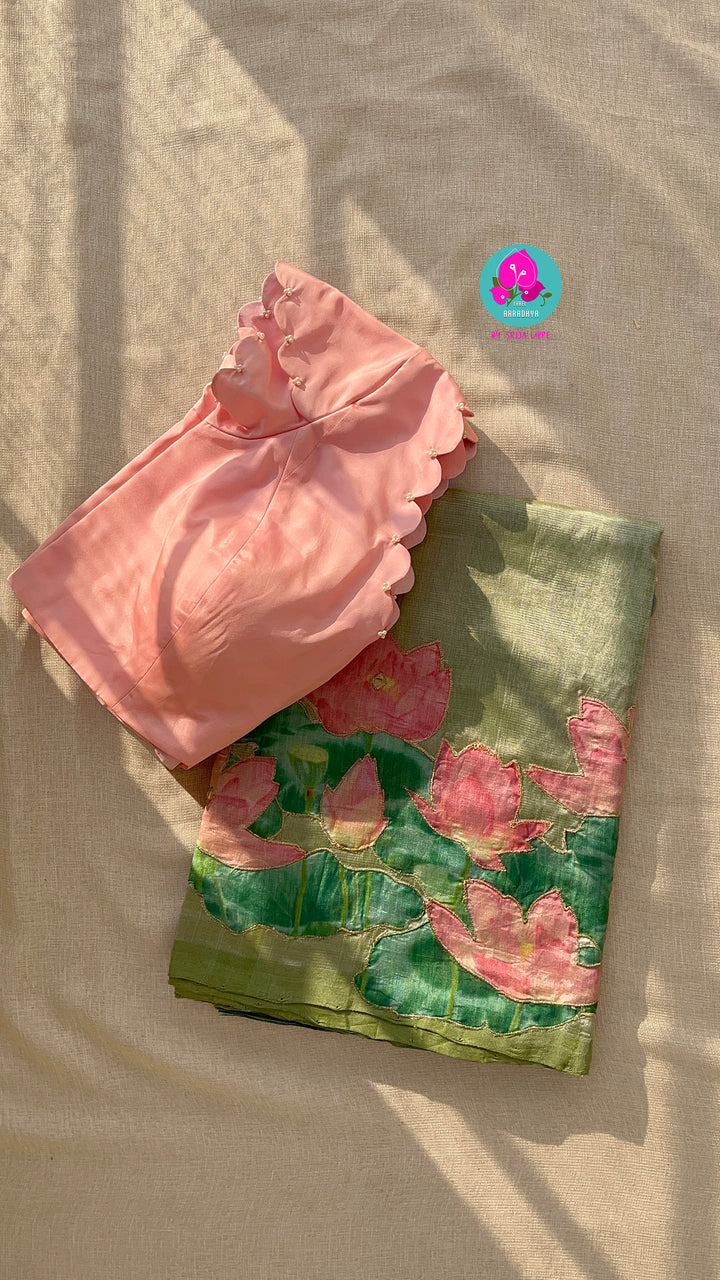 Pure Mangalagiri Saree with Applique work paired with blouse
