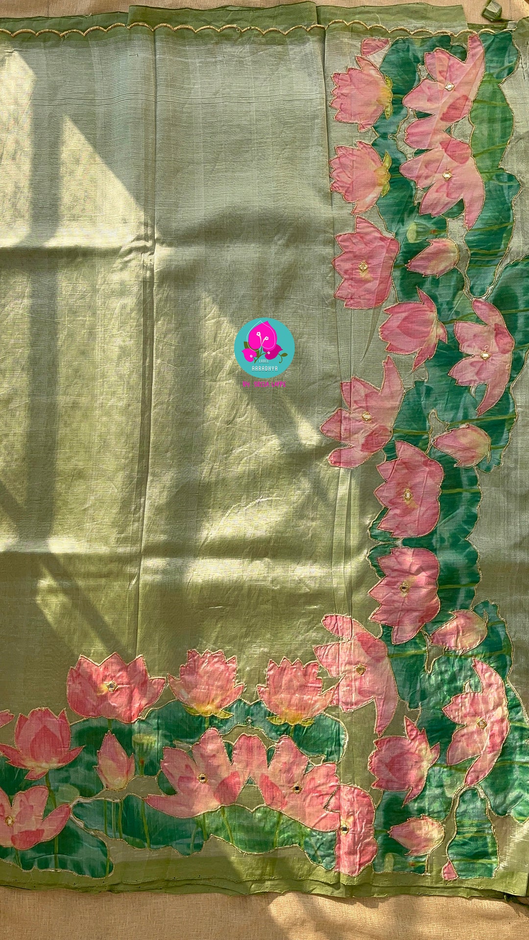 Pure Mangalagiri Saree with Applique work paired with blouse