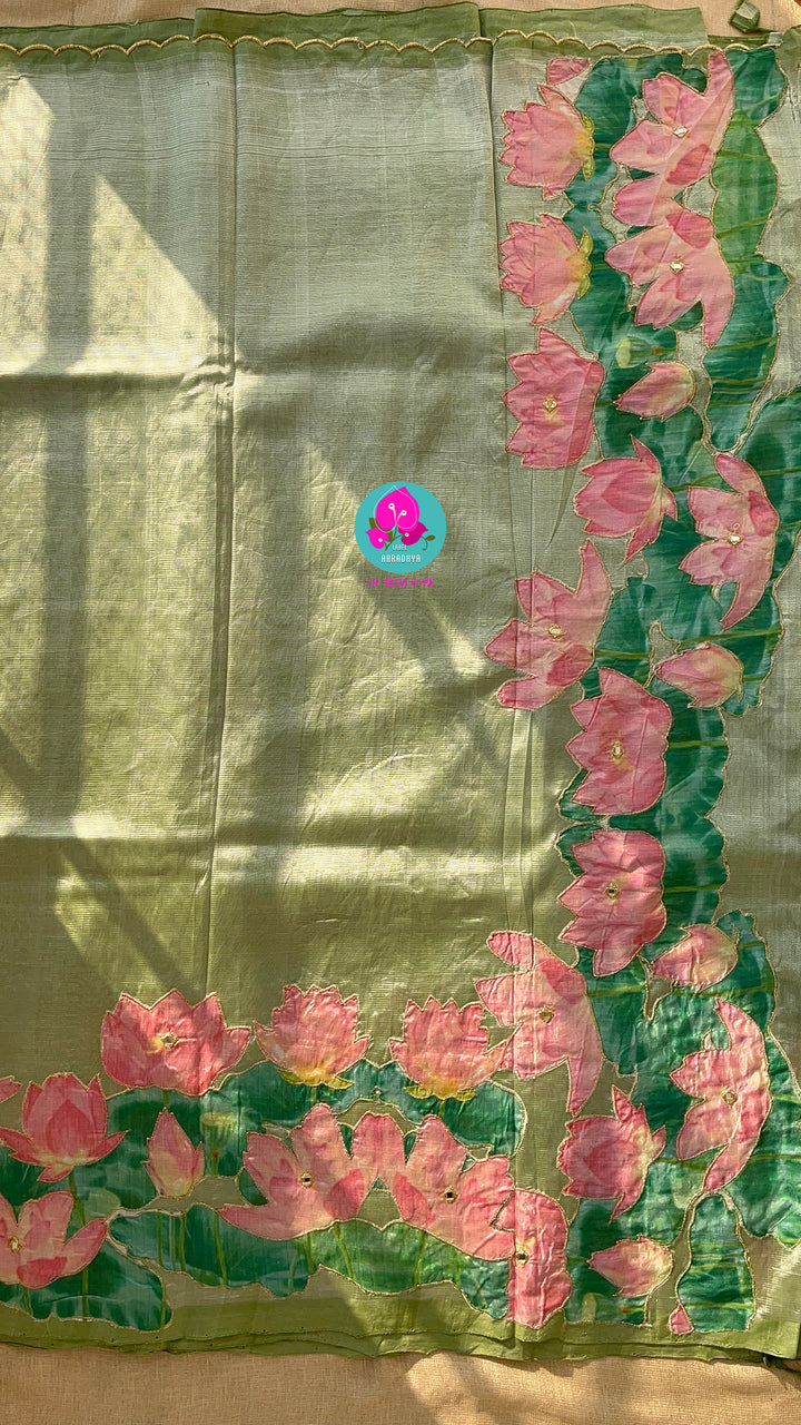Pure Mangalagiri Saree with Applique work paired with blouse
