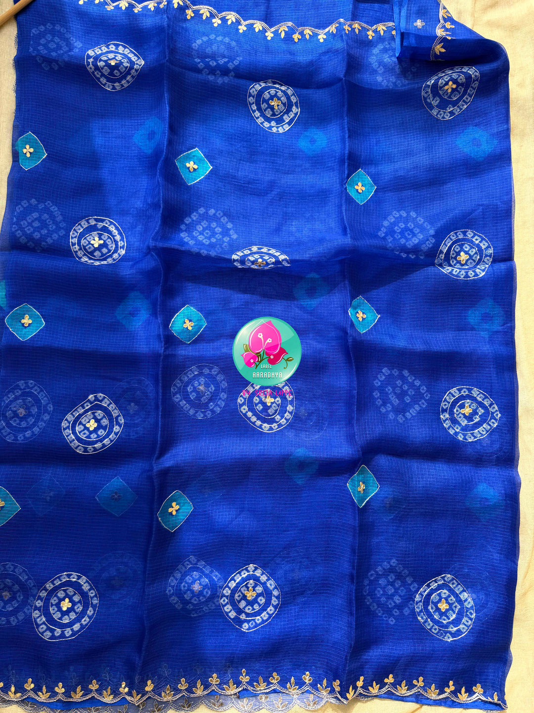 Electric Sapphire: Pure Bright Blue Bandhani Kota Silk & Raw Silk Mirror Blouse