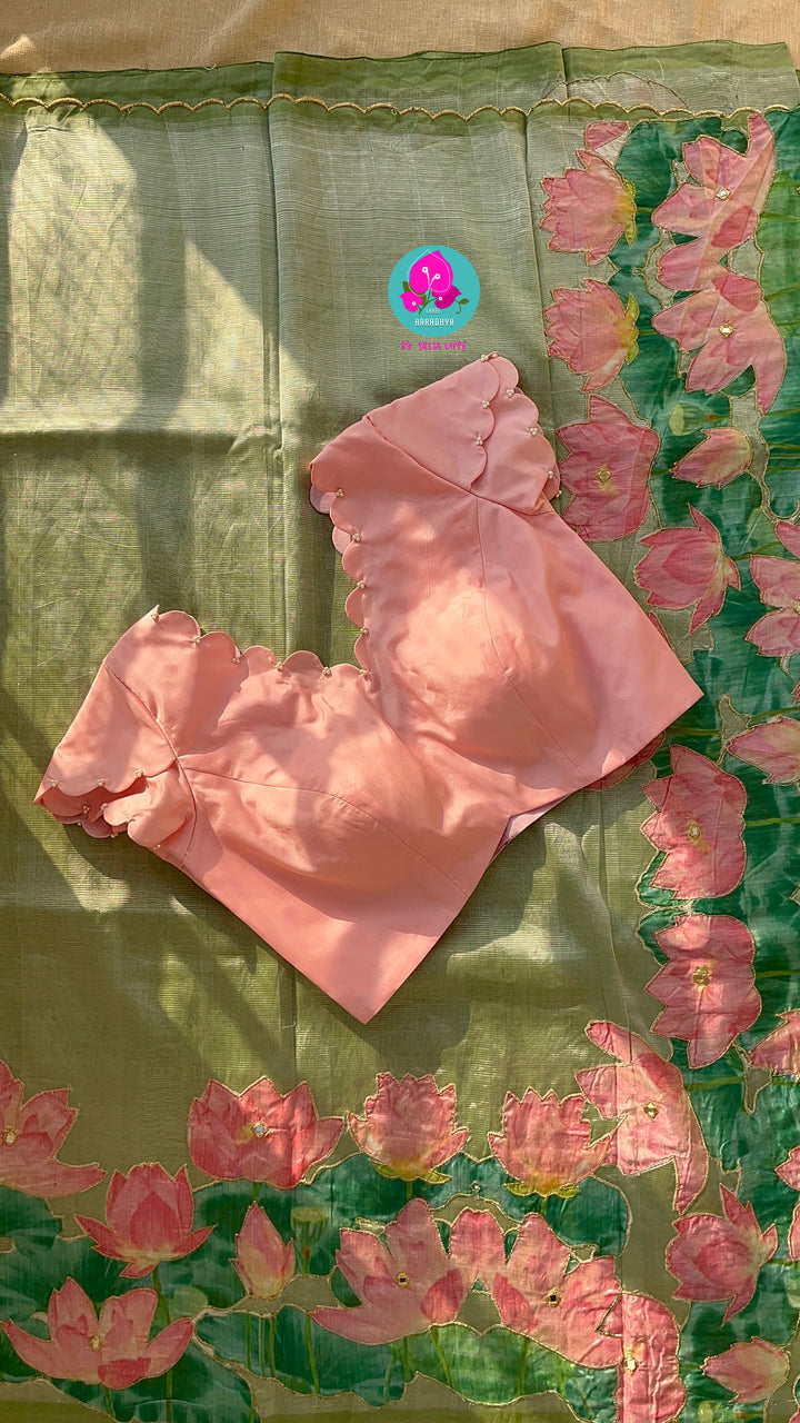 Pure Mangalagiri Saree with Applique work paired with blouse