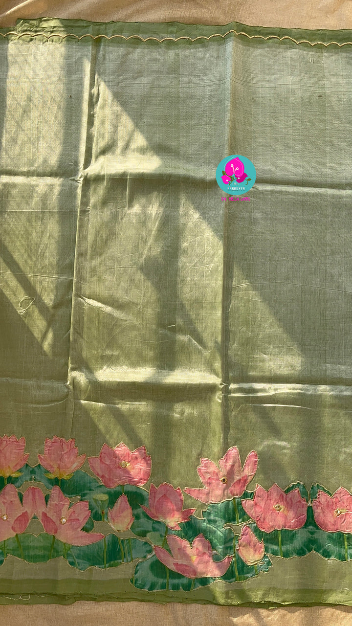 Pure Mangalagiri Saree with Applique work paired with blouse
