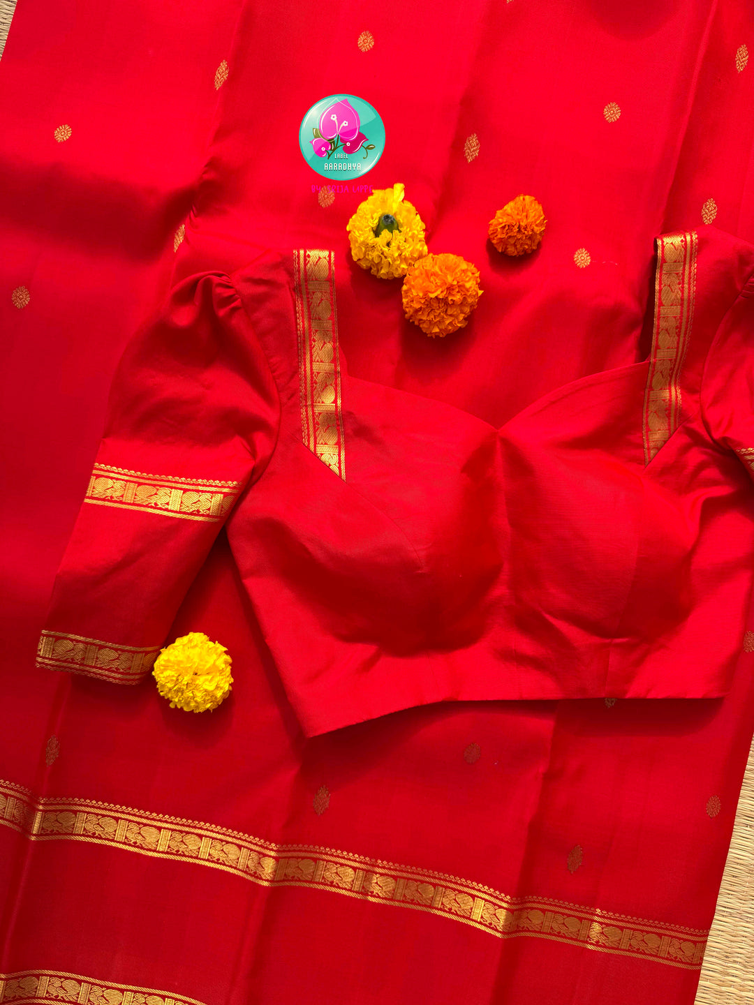 Radiant Crimson Splendor: Pure Kanchipattu Handloom Red Saree with Designer Patterned Blouse